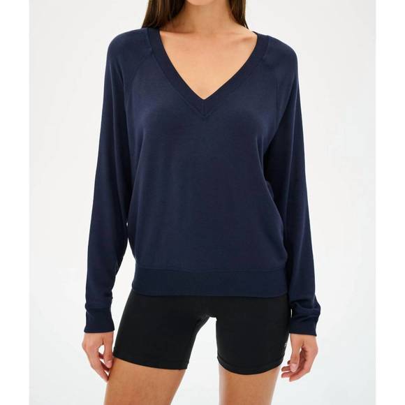 NEW SPLITS59 bennie fleece v-neck sweatshirt in indigo - Picture 1 of 2